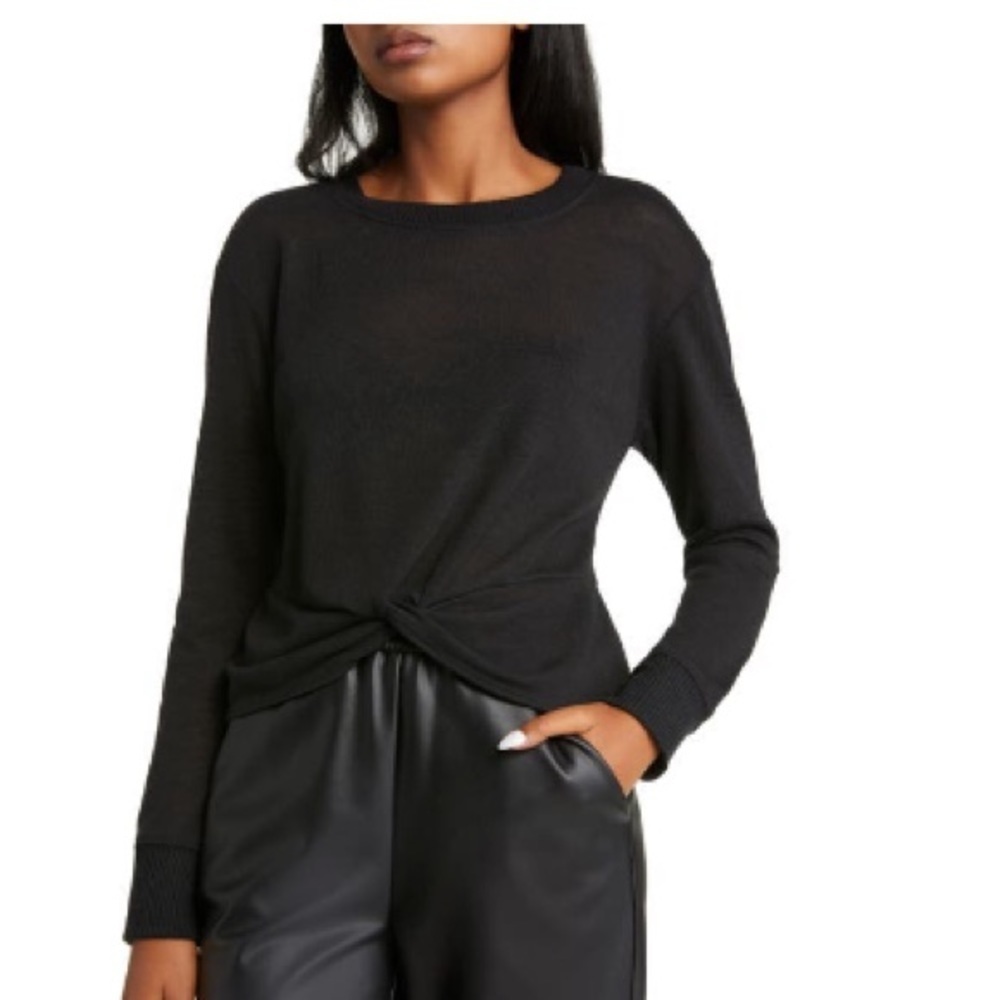 Sanctuary New With Tags  Black Knit Knot Hem Top Size long sleeve shirt size S